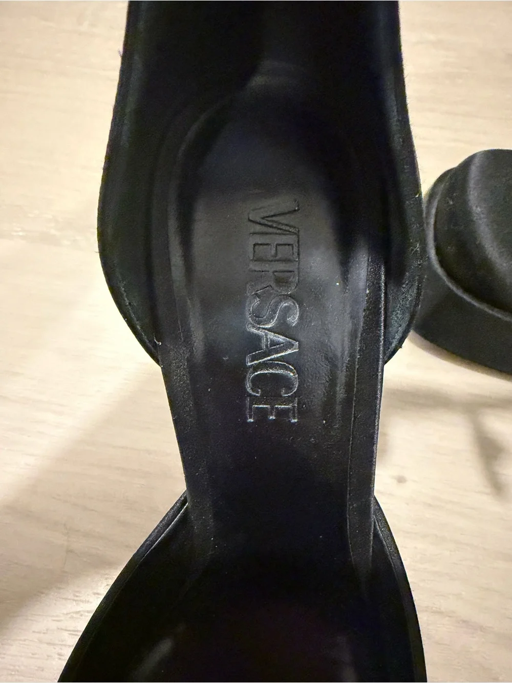 Versace Medusa Black Satin Platform Block Heel Sandals with Crystal Ankle Strap
